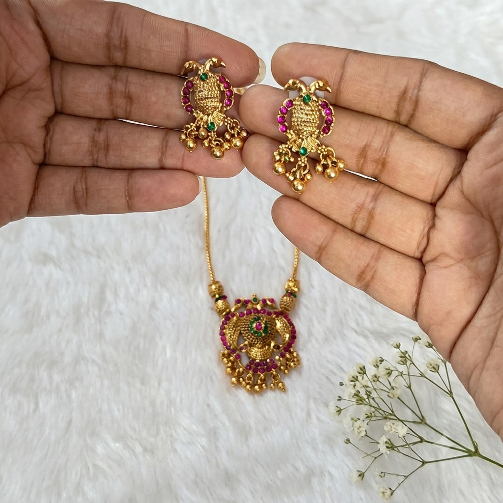 Trending peacock dollar chain with Earing ✨ - Image 4