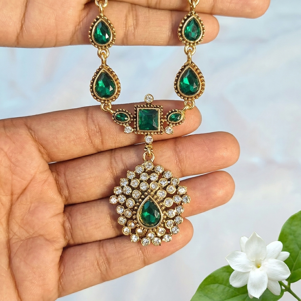 Trending green stone necklace set with Earing