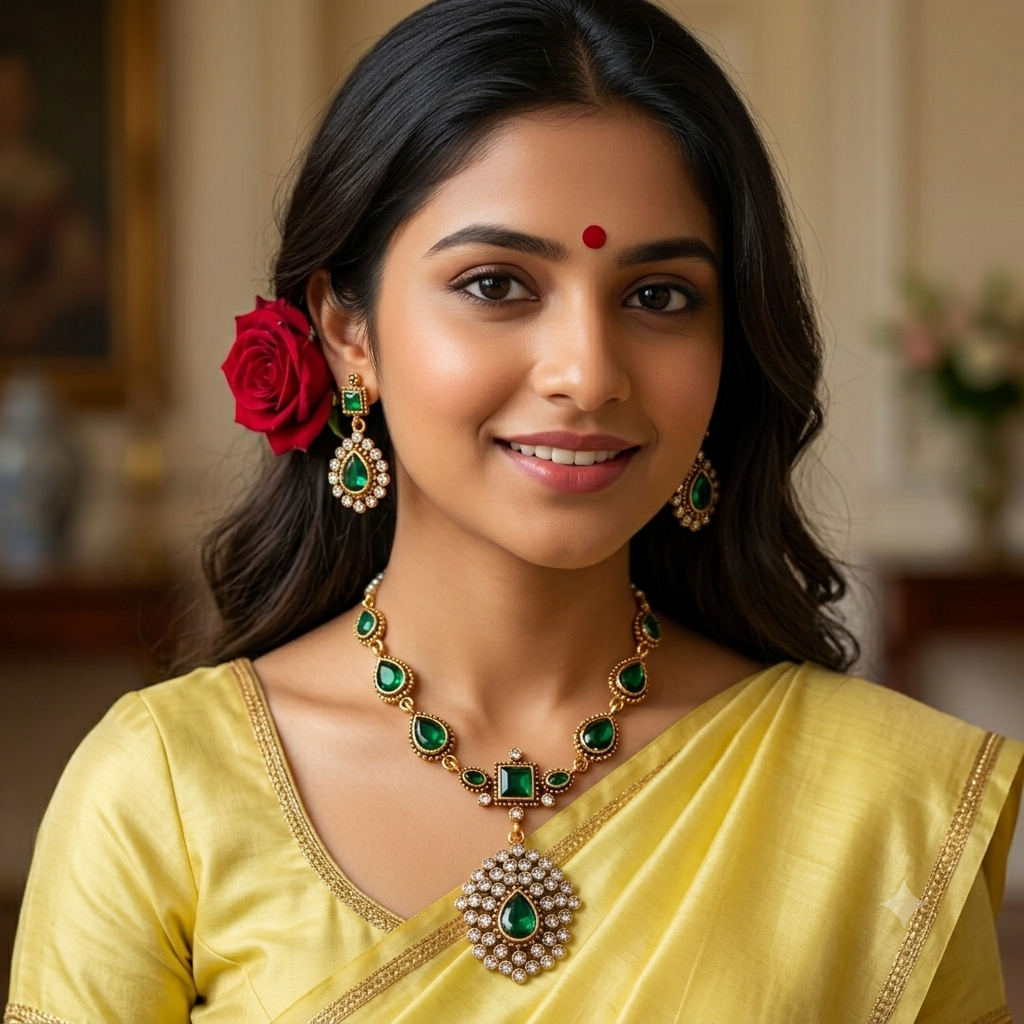 Trending green stone necklace set with Earing - Image 5