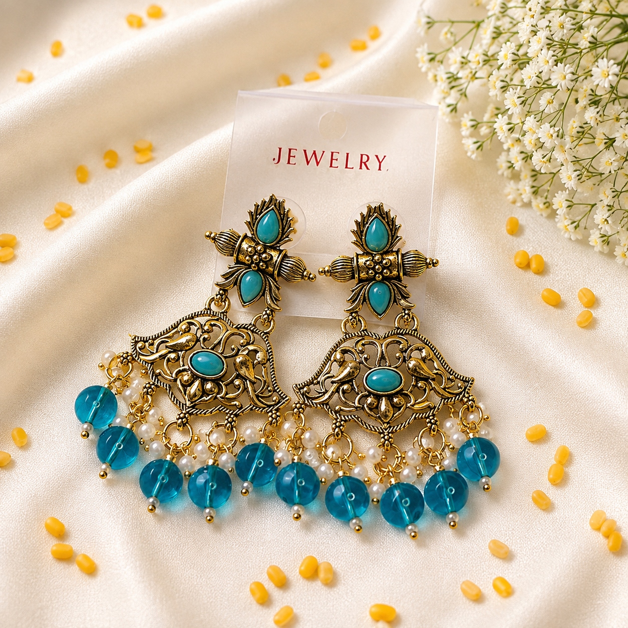 Blue pearl antique earring