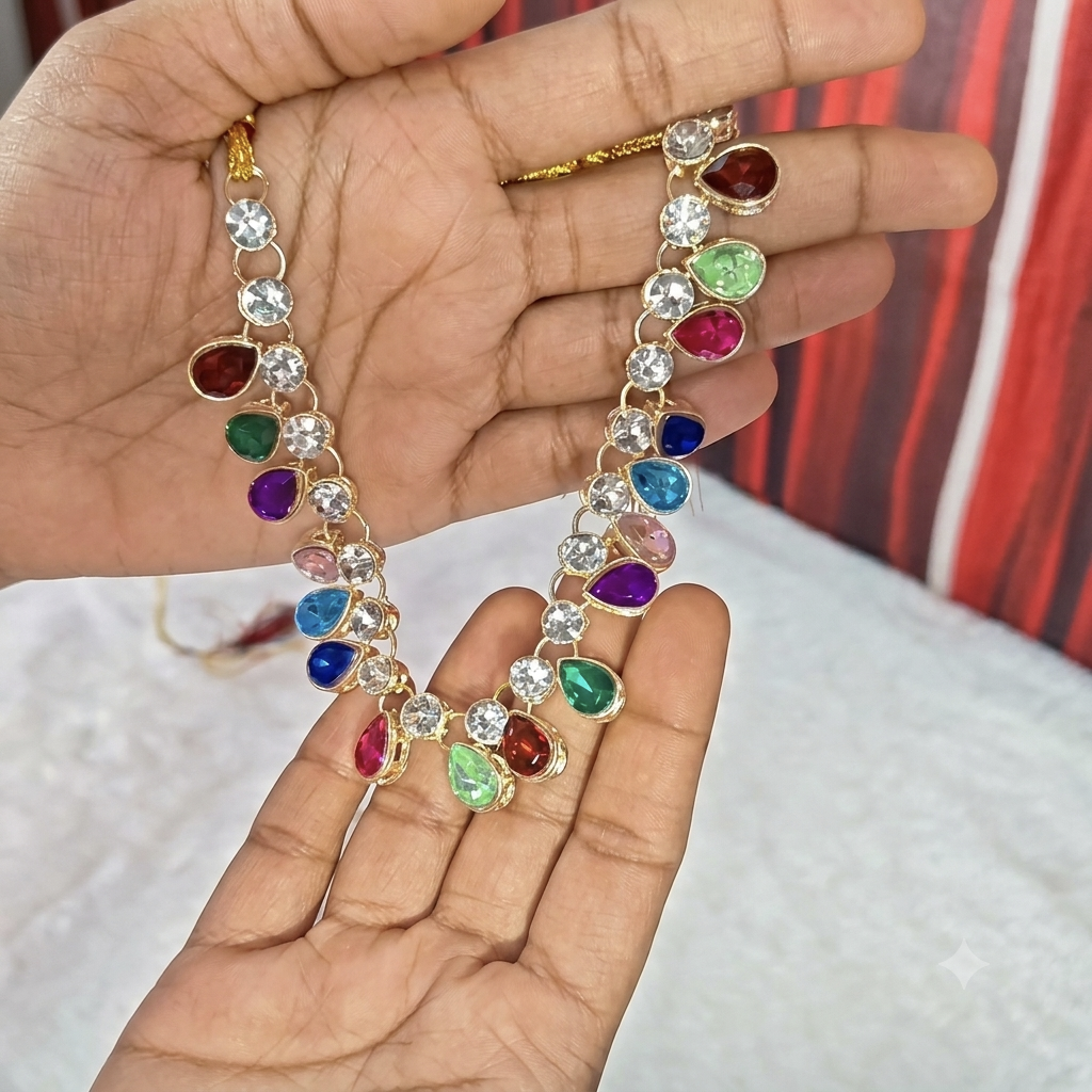 Combo 2 set / White stone & multicolour stone necklace - Image 2