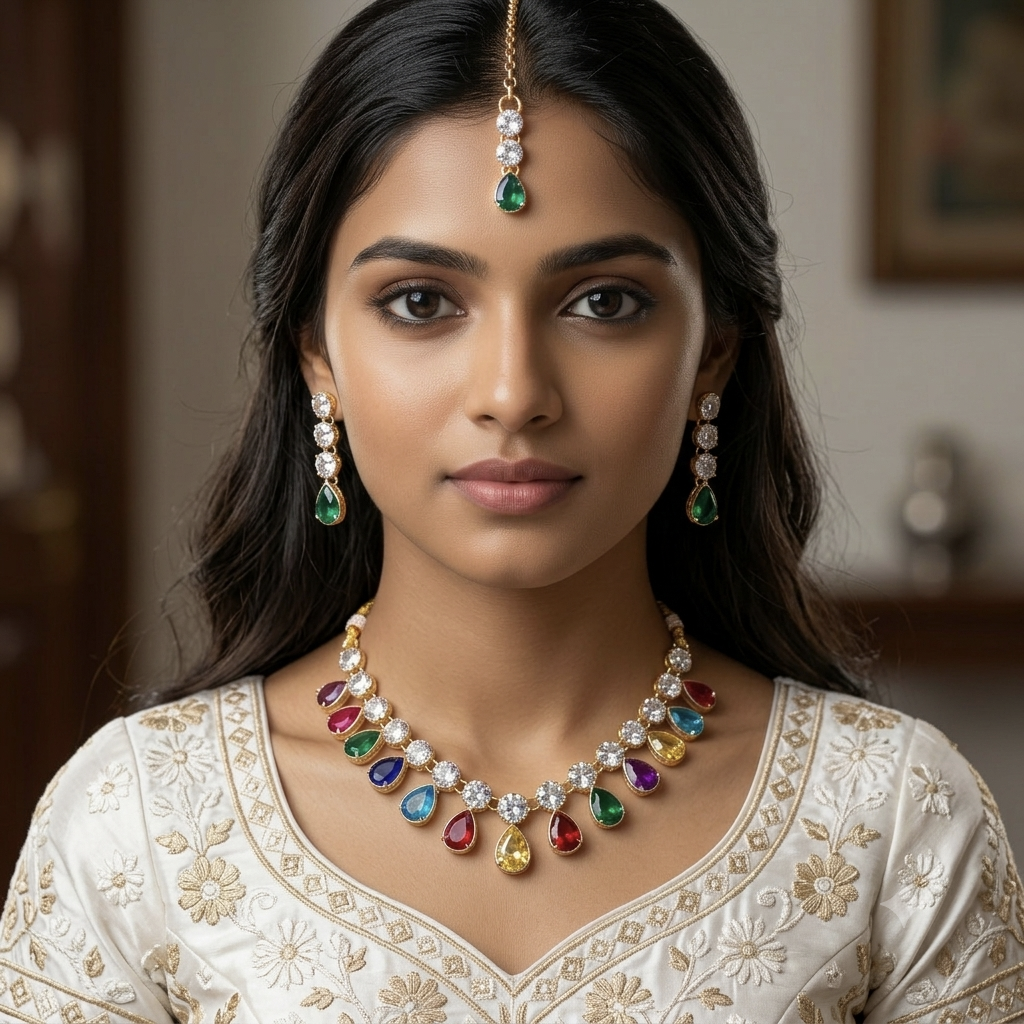 Combo 2 set / White stone & multicolour stone necklace - Image 6